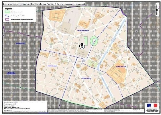 Le 10e arrondissement est inclus dans la 5e circonscription de Paris (c) Ministère de l'Intérieur.