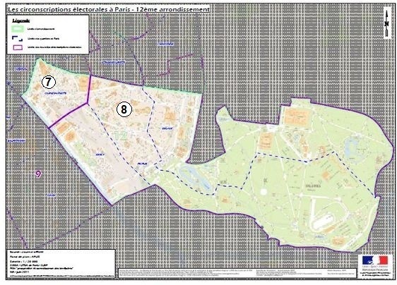 Le 12e arrondissement à cheval sur la 7e et la 8e circonscription de Paris (c) Ministère de l'Intérieur.