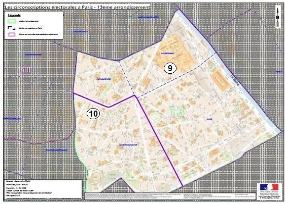Le 13e arrondissement à cheval sur la 9e et la 10e circonscription de Paris (c) Ministère de l'Intérieur.