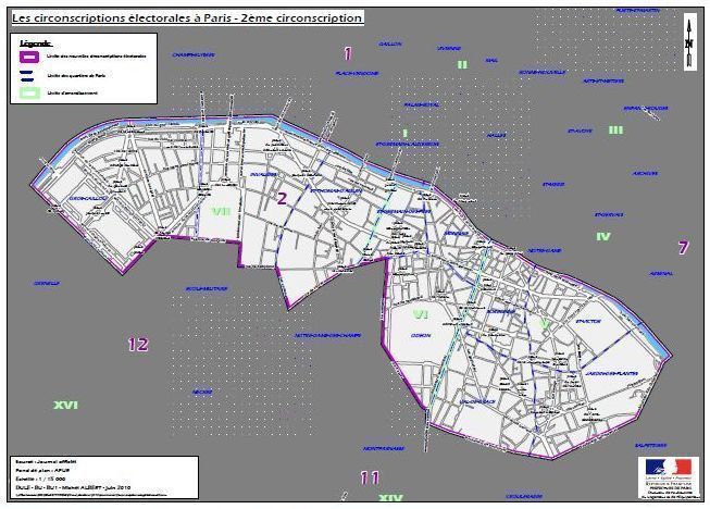 La 2e circonscription de Paris sur le 5e, le 6e et  le 7e arrondissement  (c) Ministère de l'Intérieur.