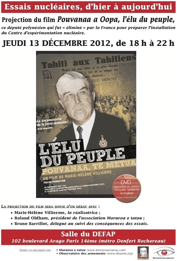 Film historique sur "L'élu du peuple - Pouvanaa Te Metua" Grand Prix du Public FIFO 2012