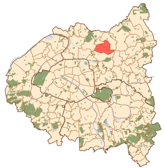 En couleur : la commune de Drancy du député-maire Jean-Christophe Lagarde, seul député de l'opposition sur 12 députés en Seine-Saint-Denis (c) Metropolitan.