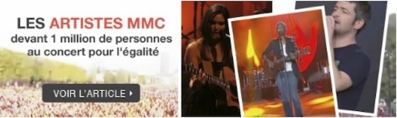 Les artistes MMC chantent devant plus d'un million de personnes lors du concert pour l'égalité le 14 juillet 2011.
