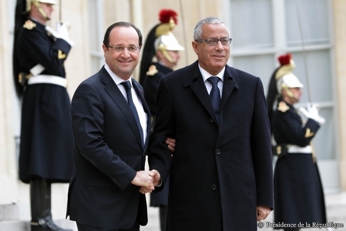 Après l'entretien de François Hollande avec Ali Zeidan, Premier ministre de Libye, le 13 février 2013 - Crédit photo : Présidence de la République - P. Segrette.