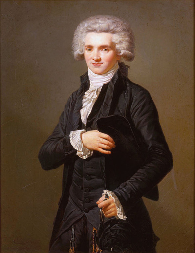 Maximilien Robespierre député, huile sur toile 75 × 58 cm de Pierre Roch Vigneron (français, 1789-1872) anciennement considéré comme une copie d'après le dessin au pastel par Adélaide Labille-Guiard, actuellement au Château de Versailles - Source : http://www.ladyreading.net/labille-guiard/gallery.html sous licence Creative Commons.