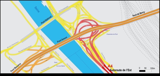 Échangeur de la porte de Bercy, boulevard périphérique de Paris photo Roulex 45 sous licence creative commons : L'échangeur de la porte de Bercy est un échangeur à trois niveaux de circulation avec vingt-deux bretelles et un giratoire.