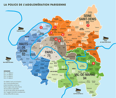 Carte avec les 8 ZSP de l'agglomération parisienne - Crédit photo : Préfecture de police de Paris.