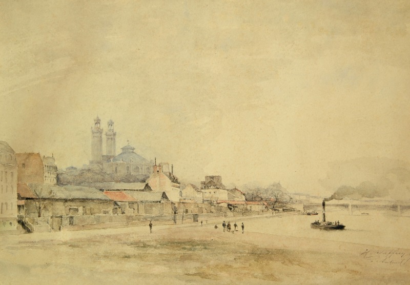 Ancien Palais de Chaillot vue d'Auteuil : Aquarelle d'Henri Saffrey de 1885, 27 x 38 cm Estimation 120 - 150 € - Crédit photo : Maître Le Calvez et Ass. à Auvers sur Oise (95).
