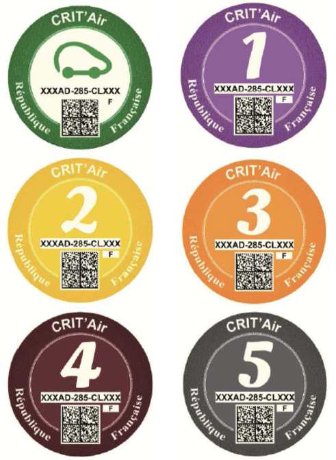 Les pastilles Crit'Air de 1 à 5 © developpement-durable.gouv.fr