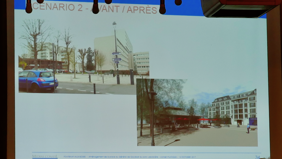 Scenario 2 du réaménagement de la place du Château : Avant et Après © VD/FT