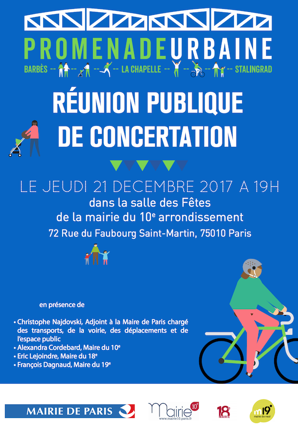 Visuel de la réunion publique Barbès Chapelle Stalingrad le 21 décembre 2017 à la mairie du 10e arrondissement.
