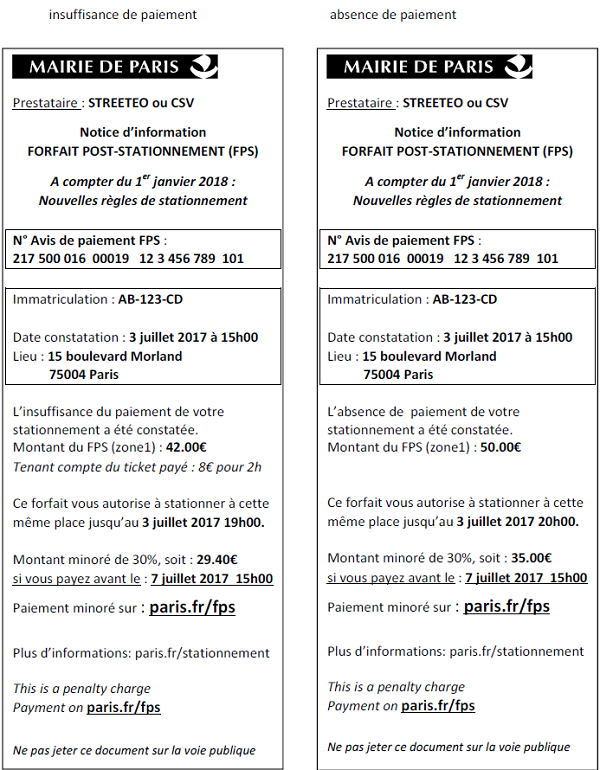 Le PV n'est plus à 17 euros. Le nouveau nom des PV à Paris : le forfait post-stationnement (FPS) © paris.fr