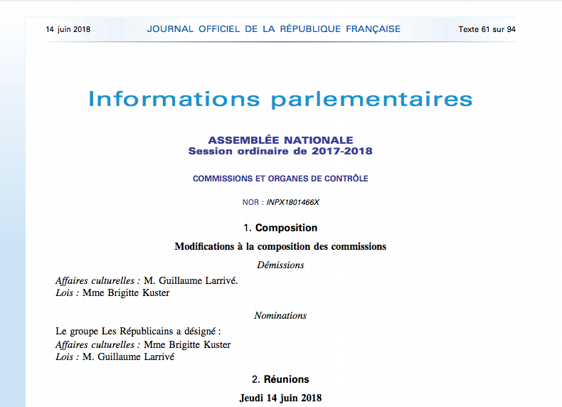 Journal officiel de la République française - N° 135 du 14 juin 2018