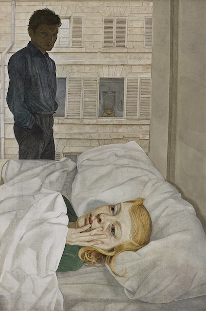 Hotel Bedroom, 1954, oil on canvas, 91,5x61cm. The Beaverbrook Foundation, Beaverbrook Art Gallery, Fredericton. Gift of the Beaverbrook Foundation ©The Lucian Freud Archive/Bridgeman Images