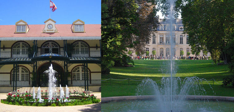 A gauche : présidence de la Polynésie française - à droite : présidence de la France (l'Elysée) - Photos : Wikipedia.