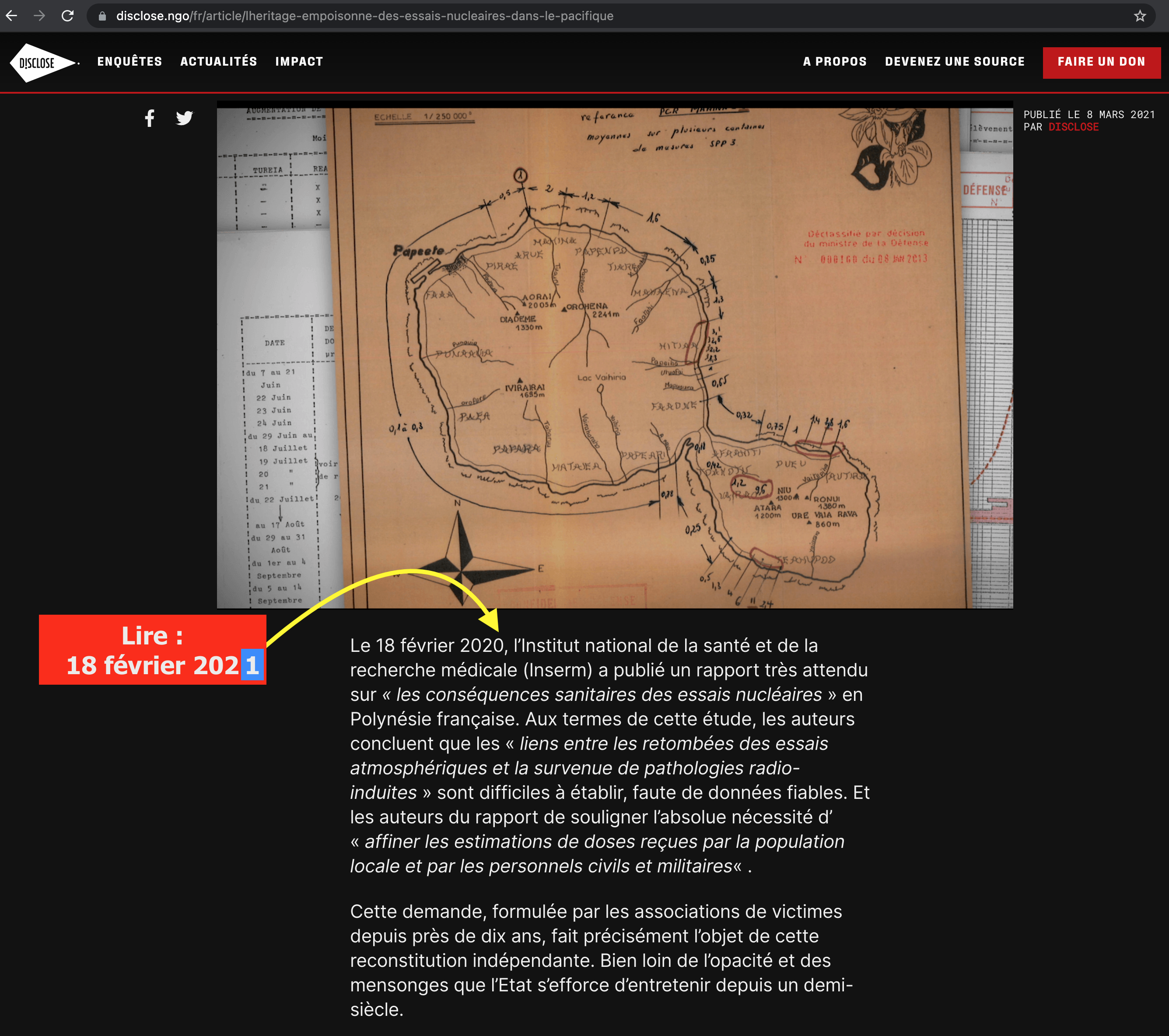 ​Une erreur dans la date du rapport de l'INSERM par DISCLOSE.ORG en compétition pour un rapport sur les conséquences sanitaires des essais nucléaire en Polynésie française.