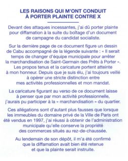 Extrait du tract de la liste UMP - Modem - UDI avec NKM dans le 6e arrondissement.