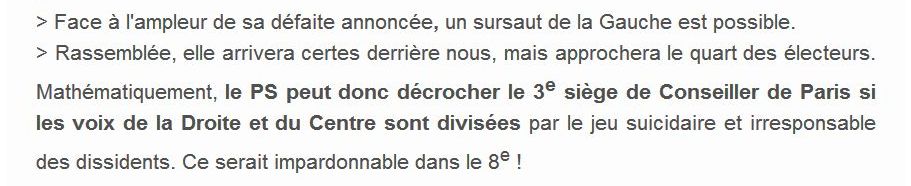 Extrait du tract de la liste UMP - Modem - UDI envoyé par mail le vendredi 28 mars 2014 à 23h30.