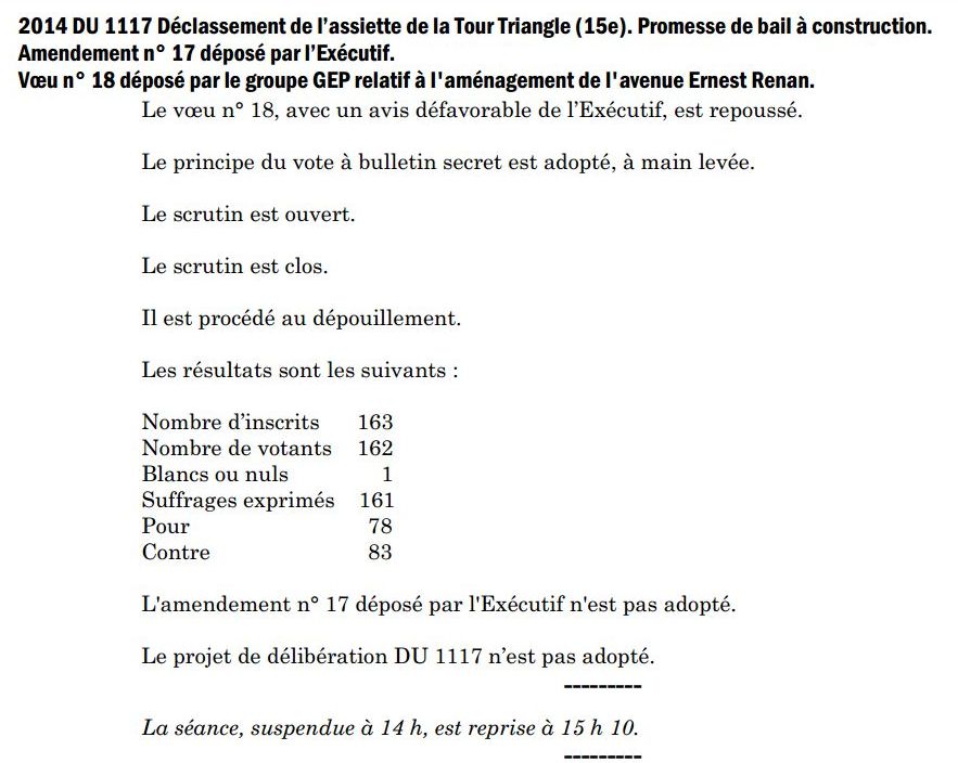 Procès-Verbal publié sur le site de la ville © Paris.fr