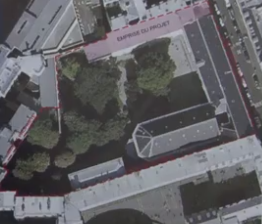 Vue aérienne de l'emprise des travaux © Extrait de la plaquette de présentation du chantier de la Maison Saint Louis - Diocèse des Armées.