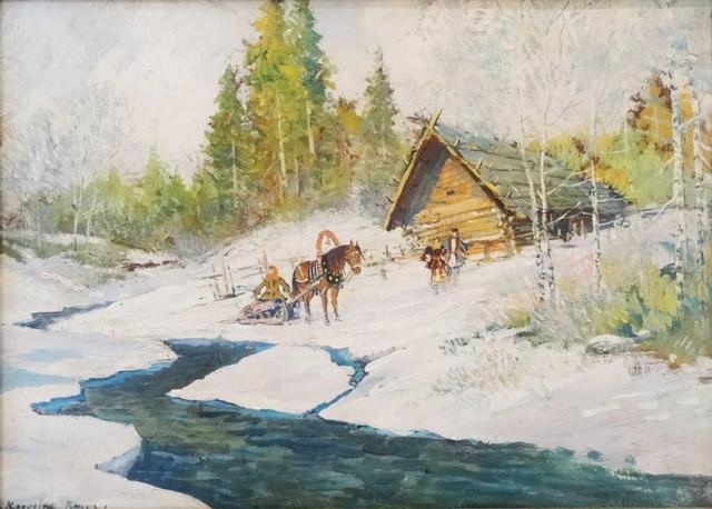 Lot 180 - Paysage de neige au traineau par  K. Korovine © Etude E. Aubert.