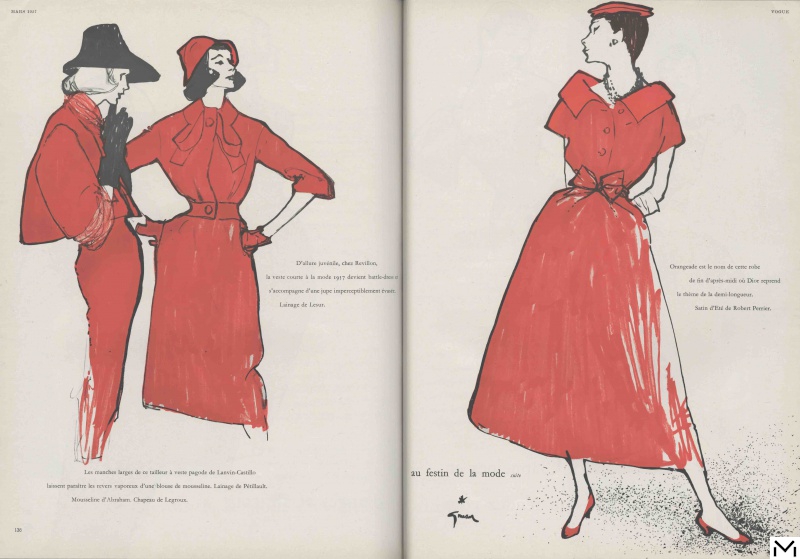 Illustration René Gruau, Lanvin-Castillo tailor, Reveillon dress, Vogue Paris March 1957, Archives Vogue Paris © Société René Gruau