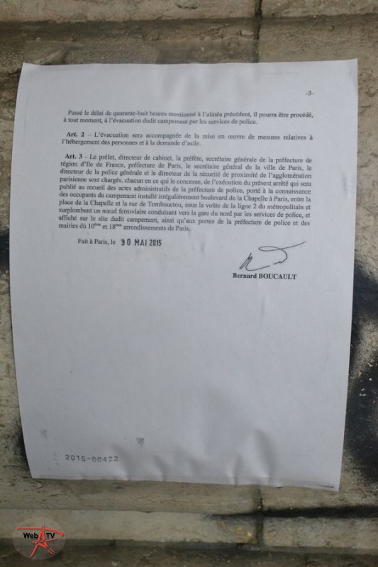 Arrêté 2015-00422 portant évacuation d'un campement installé irrégulièrement sur la voie publique Page 3 