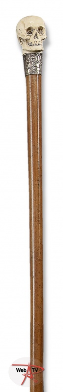 Lot 3 Canne à pommeau en stuc représentant une tête de mort, rendu d'une manière bien réaliste © Etude Aguttes