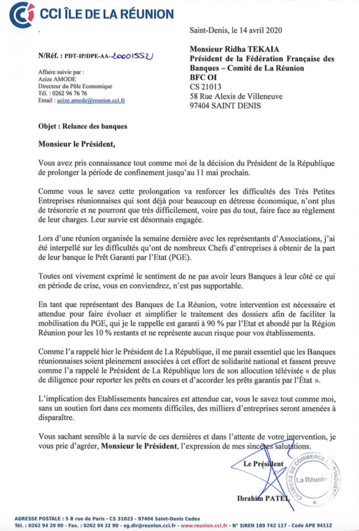 CCI Réunion : Ibrahim Patel alerte le président de la Fédération Bancaire Française Réunion
