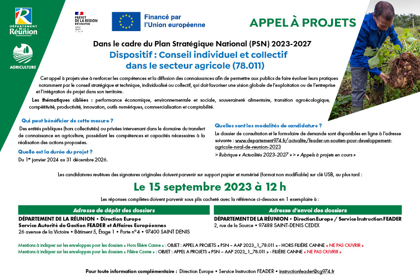 Appel à projets 2023 : Conseil individuel et collectif dans le secteur agricole (78.011)